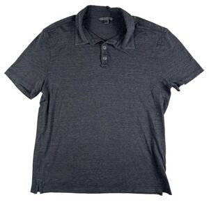 John Varvatos Polo Shirt Mens Medium Gray Silk Cotton Jersey Knit Solid Casual